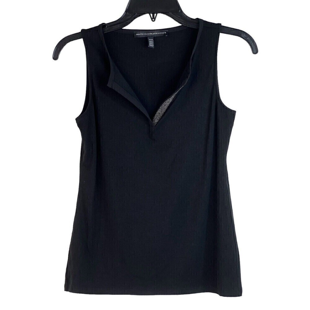 White House Black MarketWomens  Black Sleeveless Tank Silver Beaded Size XXS